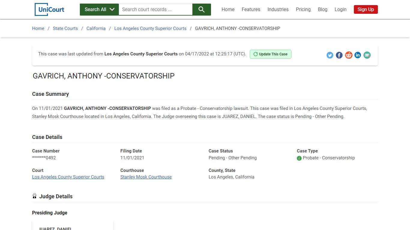 GAVRICH, ANTHONY -CONSERVATORSHIP | Court Records - UniCourt